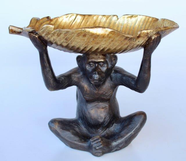 Extra Large Resin Monkey Holding Gold Leaf Tray